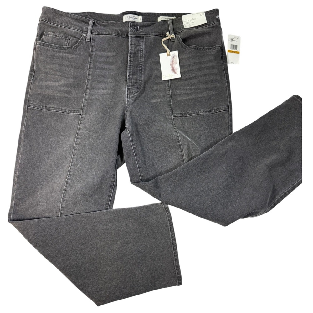 Jessica Simpson Flirt Straight Boot Jeans 16W Grey High Rise Button Fly Seam NWT